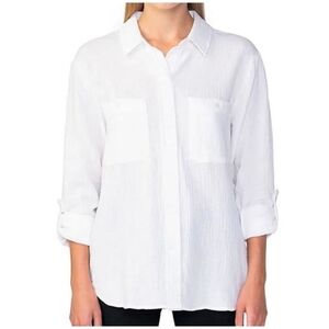 Social Standard by Sanctuary Textured Cotton Button Front Shirt White Size M